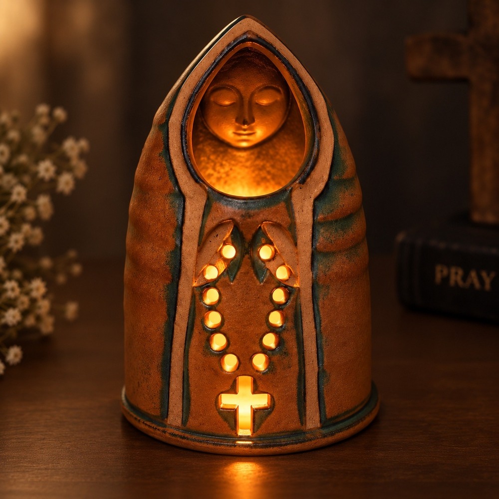 Vintage Fitz and Floyd Ceramic Rosary Candle Holder Japan Religious Decor